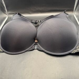 Adore Me 40G Bra Black Padded Front Closure Underwire Side Lace Overlay